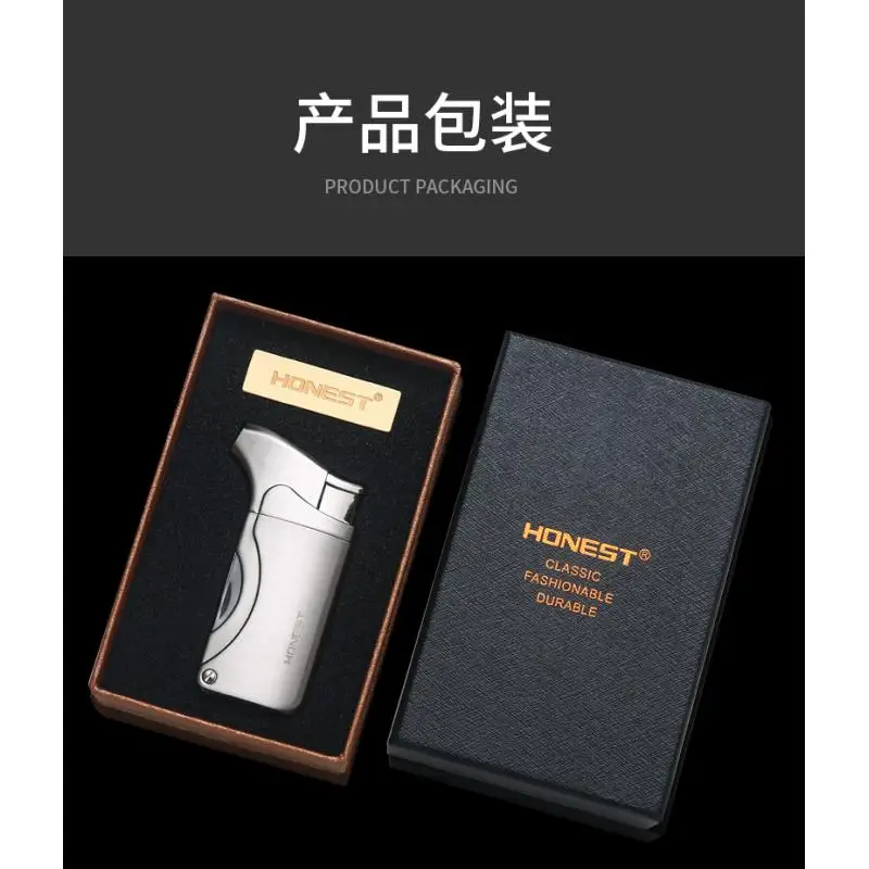 Zinc Alloy Lighter Windproof Jet Flame Cigar Lighter Built In 2 Puncher Cigarette Pipe Portable Smoking Accessories