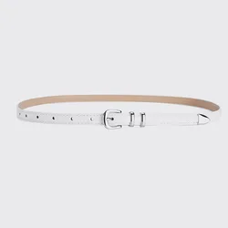 Silver Pin Buckle Thin Belt - Women's Fashionable Gothic Retro PU Leather Waistband - 105CM (White)