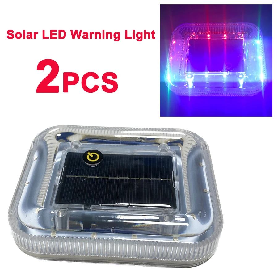 2PCSSolarLEDFlashingWarningLightsCarTruckTrailerMotorcycleAnticollisionStrobe
