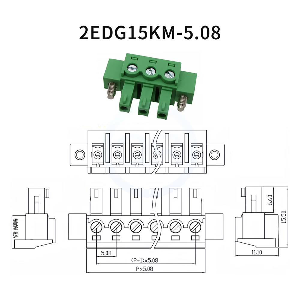 (5 Sets) 2EDG15KM 2EDG15VM 2EDG15RM 5,08mm Steckbare PCB-Klemmleiste 15EDG15KM mit Befestigungsflansch und Sicherungsschrauben 2-18-polig