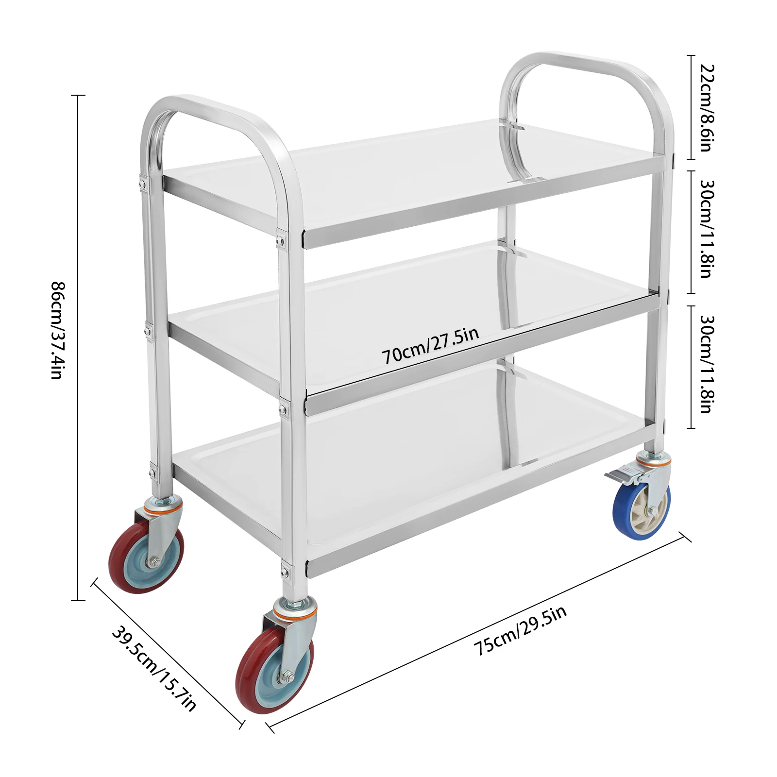 3 Tier Stainless Steel Kitchen Trolley Cart Utility Serving Storage Rolling Car Shelf Kitchen Trolley Car Cart