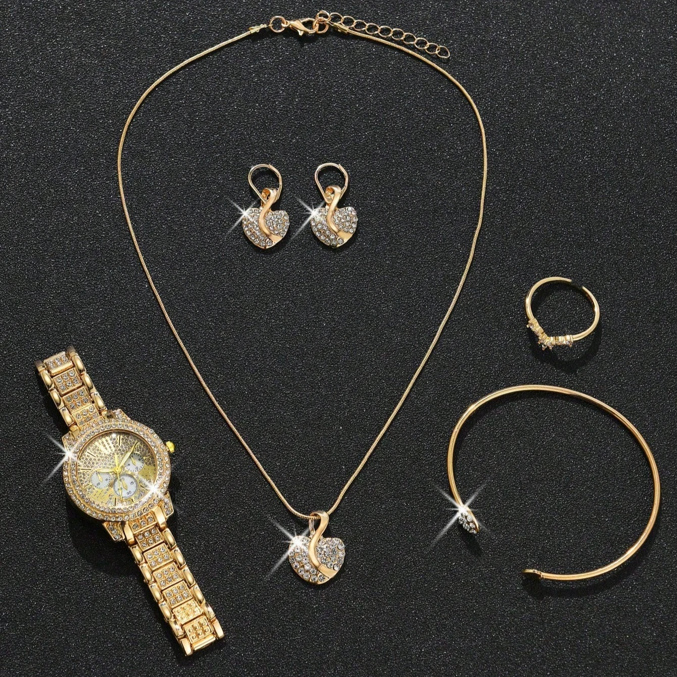 6PCS/set Women Watch Luxury Elegant Alloy Watch Crystal Wristwatch For Ladies Gift Quartz Watch Alloy Rhinestone Bracelet Montre