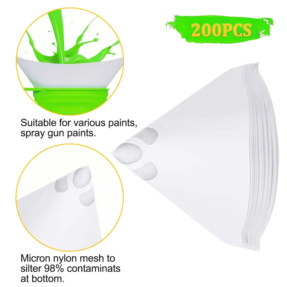 200 Pcs Filters Purifying Cup Micron Nylon Conical Paper 100 Mesh Paint Strainers nylon mesh Uniform filtration For Car paint