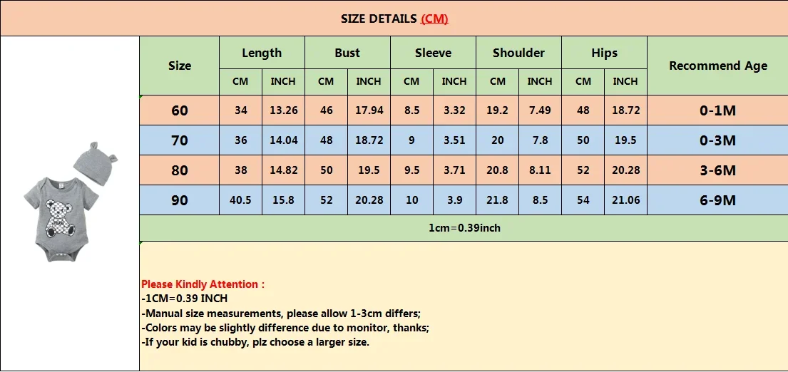 2PCS Newborn Baby Boy Romper Little Bear Print Summer Short Sleeve Bodysuit Leisure Time Jumpsuit+Hat for Infant Boy 0-9 Months 6