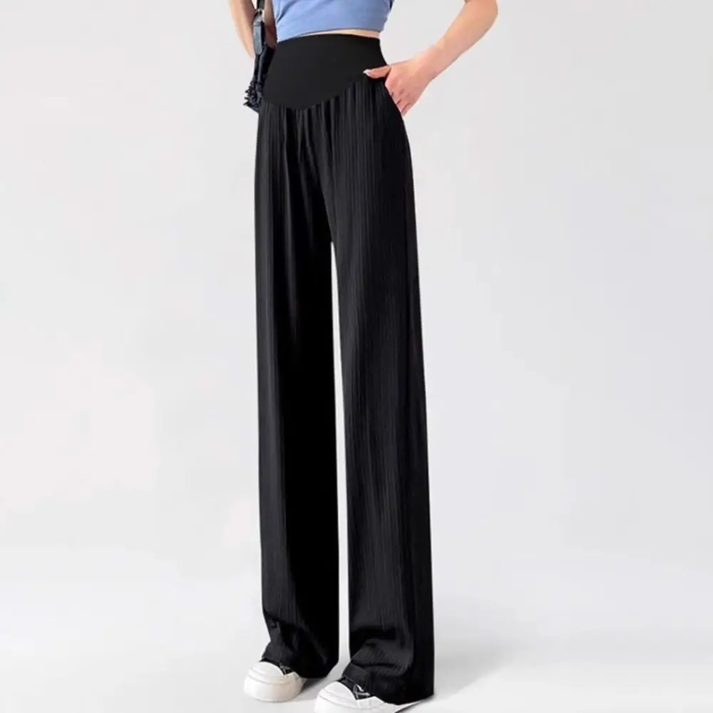 Loose Straight Leg Pants Ice Silk High Waist Casual Pants Pregnant Workout Trousers Dropping Feeling Wide Leg Pants Woman Female