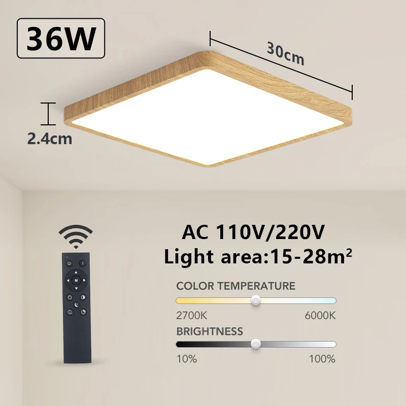 recessed ceiling spotlights MARPOU Tuya Smart LED Ceiling lamp Wood Grain App Voice Control Alexa/Google Remote Control Square Ceiling Lights Living room bathroom downlights LED Downlights