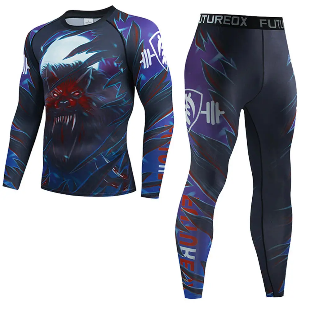 Men's Muay Thai Men MMA Kickboxing Sport Suit BJJ Rashguard T Shirts Rash Guard Fitness Tracksuit Boxing Jersey Running Set 32
