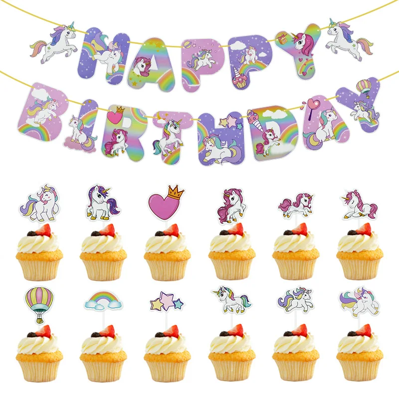 

Rainbow Unicorn Party Decoration Cake Topper Happy Birthday Banner Unicorn Theme Girls Birthday Party Decor Baby Shower Supplies