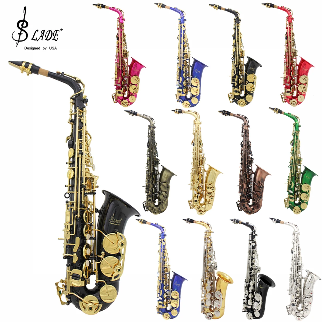 Description Picture 4 of itemSLADE Alto Saxophone Eb Professional Woodwind Instrument Brass Gold Lacquer Eb E Flat Alto Sax With Case Parts & Accessories