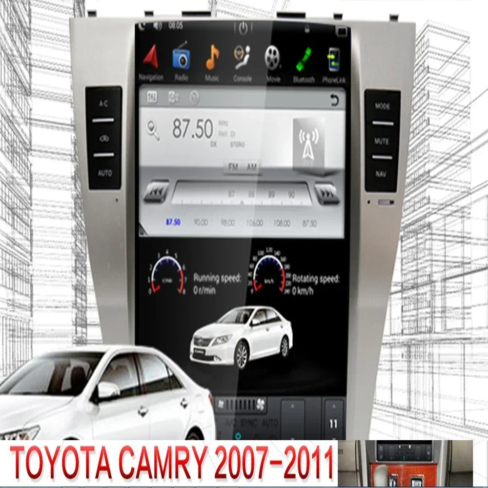 

12,3 "вертикальный автомобильный DVD-плеер Tesla Style Android 9 навигатор для Toyota Camry Aurion Daihatsu Altis 2007-2011 8G 128G 8 ядер