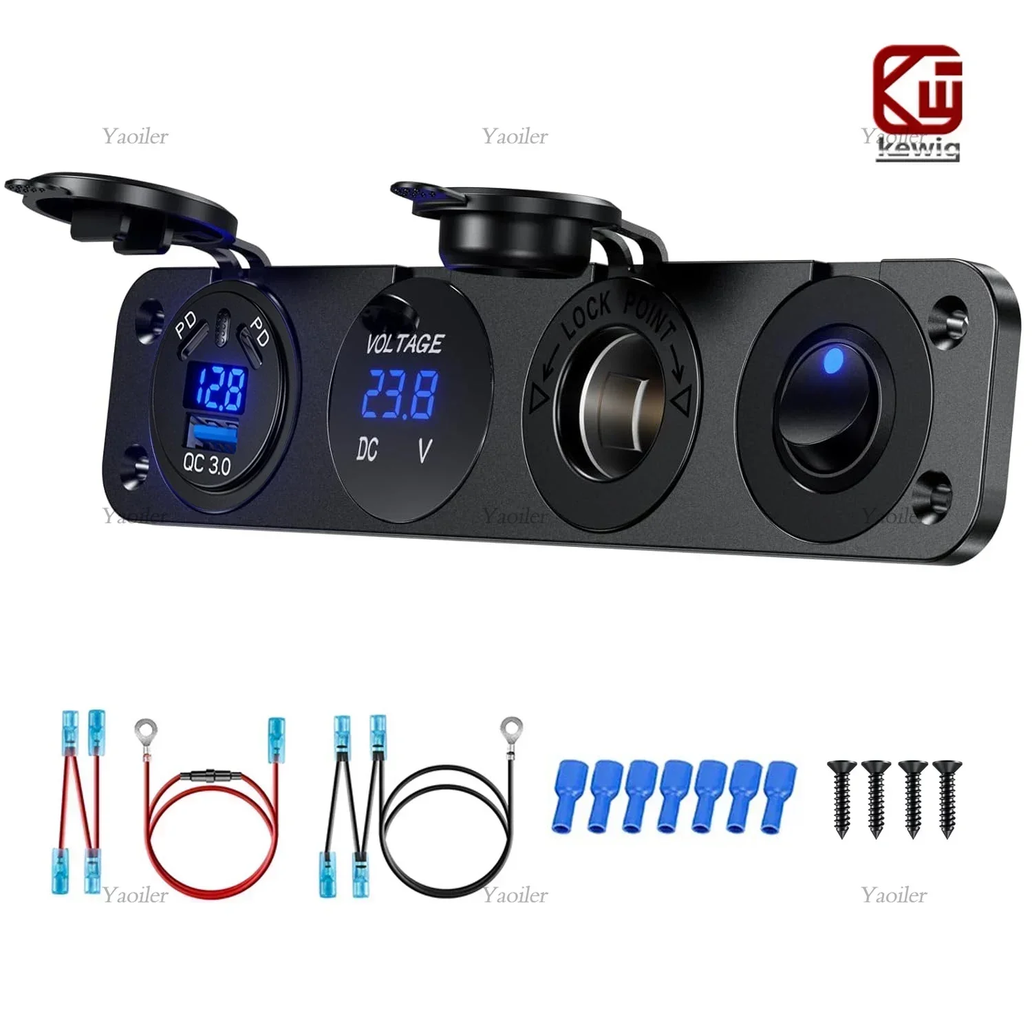 ตัวเลือกสินค้า USB Car Charger 4 Port 12V ชาร์จเร็ว PD QC3.0 กันน้ำ สำหรับรถยนต์ รุ่น Premium
