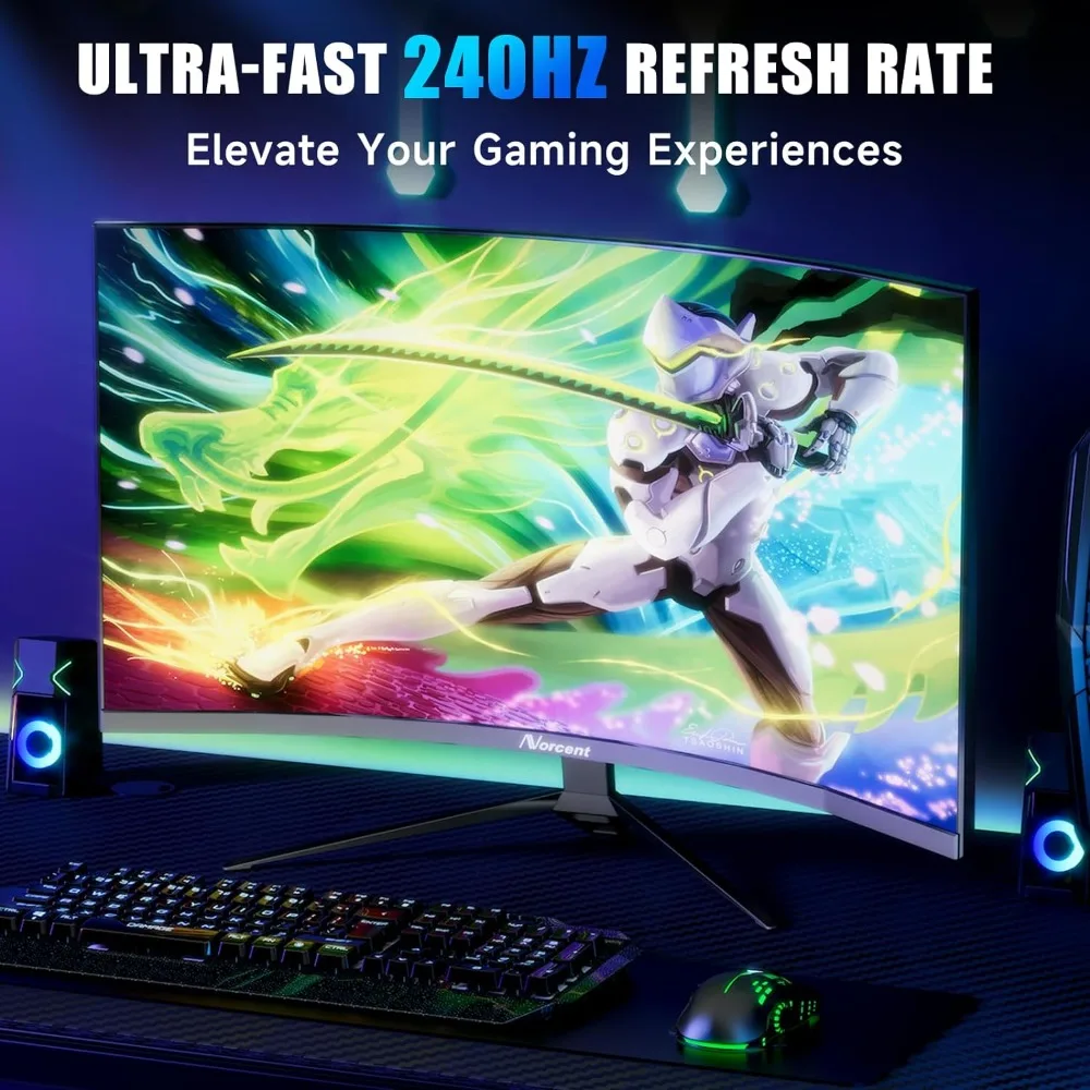 27-inch FHD VA Gaming Curved Monitor with Rainbow Lights, 240Hz Refresh Rate, Eye Care 1080P Display, FreeSync G-Sync 2