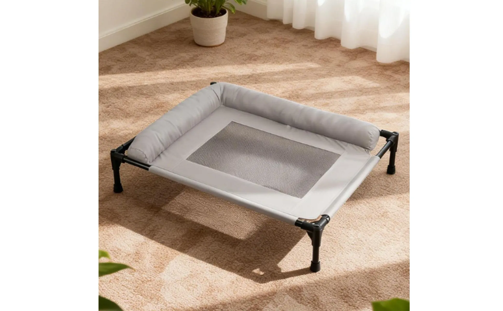 Elevated Dog Bed with Pillow Border Firm Support Elevated Dog Bed L-Shaped Pet Lounger All Seasons Use Cooling Mesh Pet Cot
