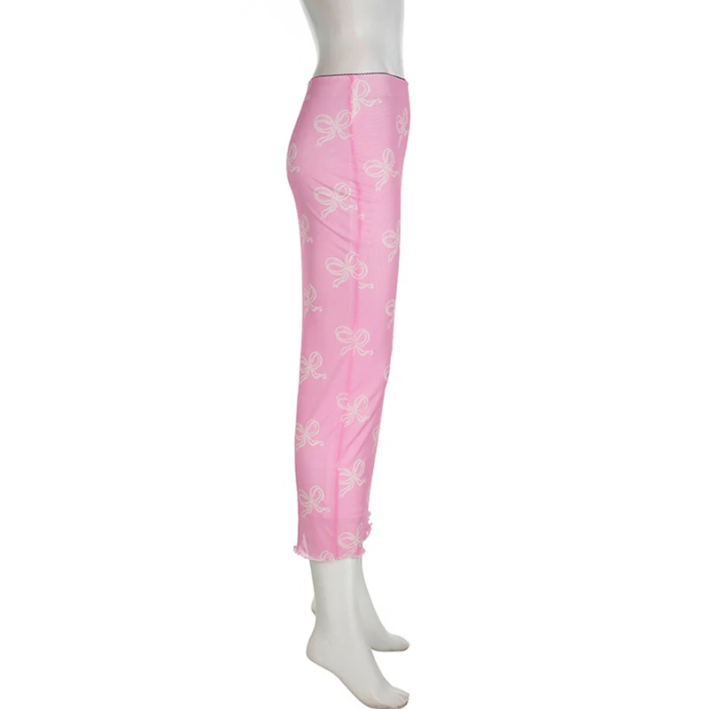 Falda Y2K Fairycore para mujer, con estampado de lazo y ribete de encaje, de cintura baja, de malla, ajustada, estilo grunge de los años 2000, para fiestas y ropa de calle.