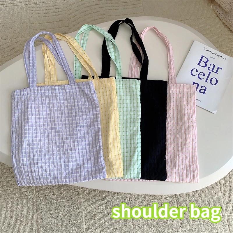 Simple Plaid Women's Thin Shoulder Bags Large Capacity College