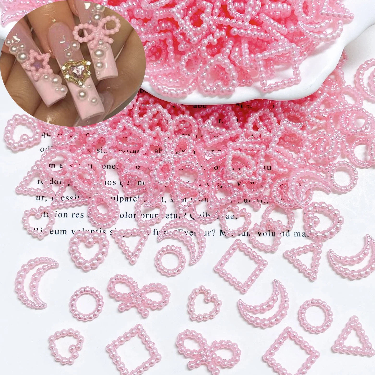 

30PC 3D charm nail part decoration New Pink Pearl Bow Mix shape jewelry nail accessories NJ-06