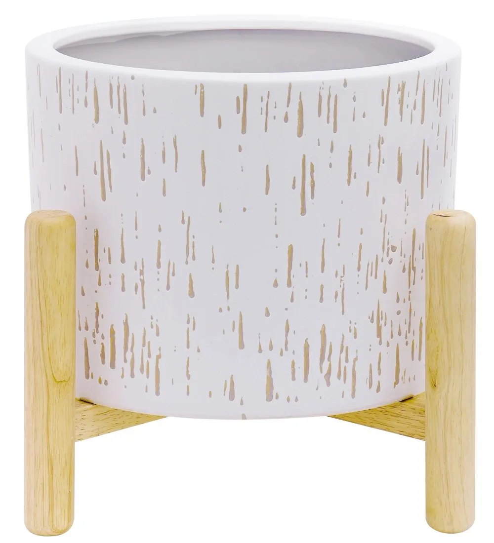 

Better Homes & Gardens White Round Ceramic and Wood Planter & Stand Set