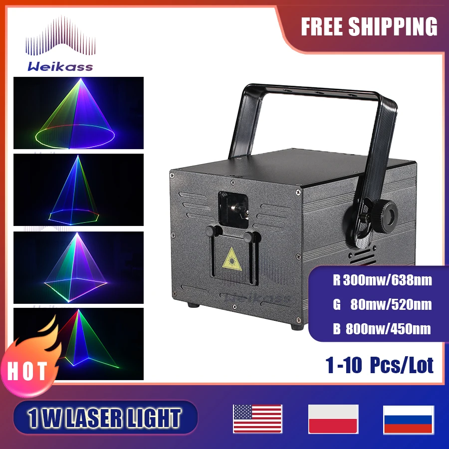 0 Tax 1W RGB Full Color Animation Laser Stage Lighting DMX512 15-40Kpps Reflection Party Wedding Dj Disco Club Laser Light