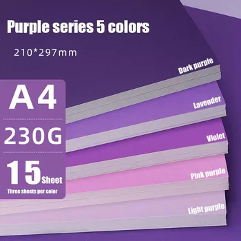15 fogli assortiti di cartoncino viola stampabile carta colorata A4 230 g/m2 adatto per scrapbooking creazione di cartoline forniture artigianali fai da te