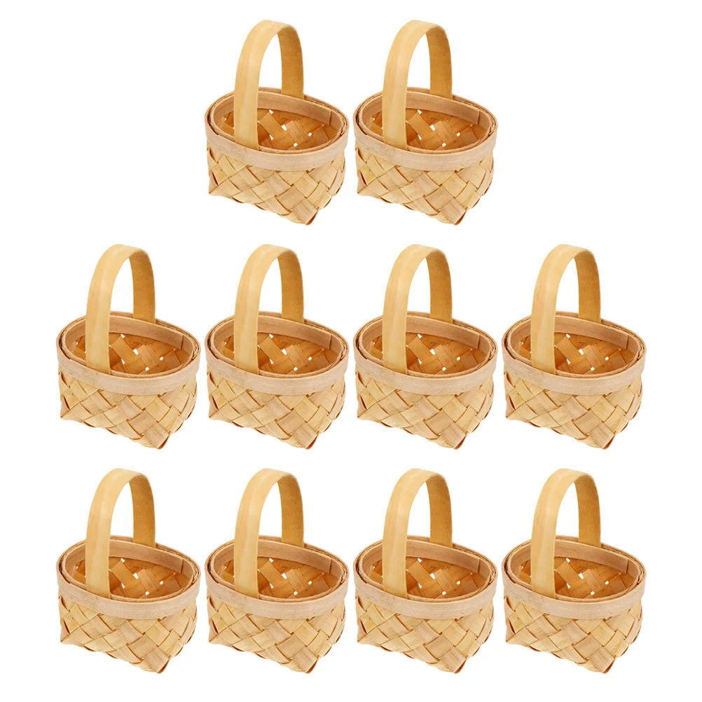 

Woven Baskets with Handles: Miniature Wood Chip Storage Baskets 10pcs Picnic Basket for Fruit Candy Gift Favor Container