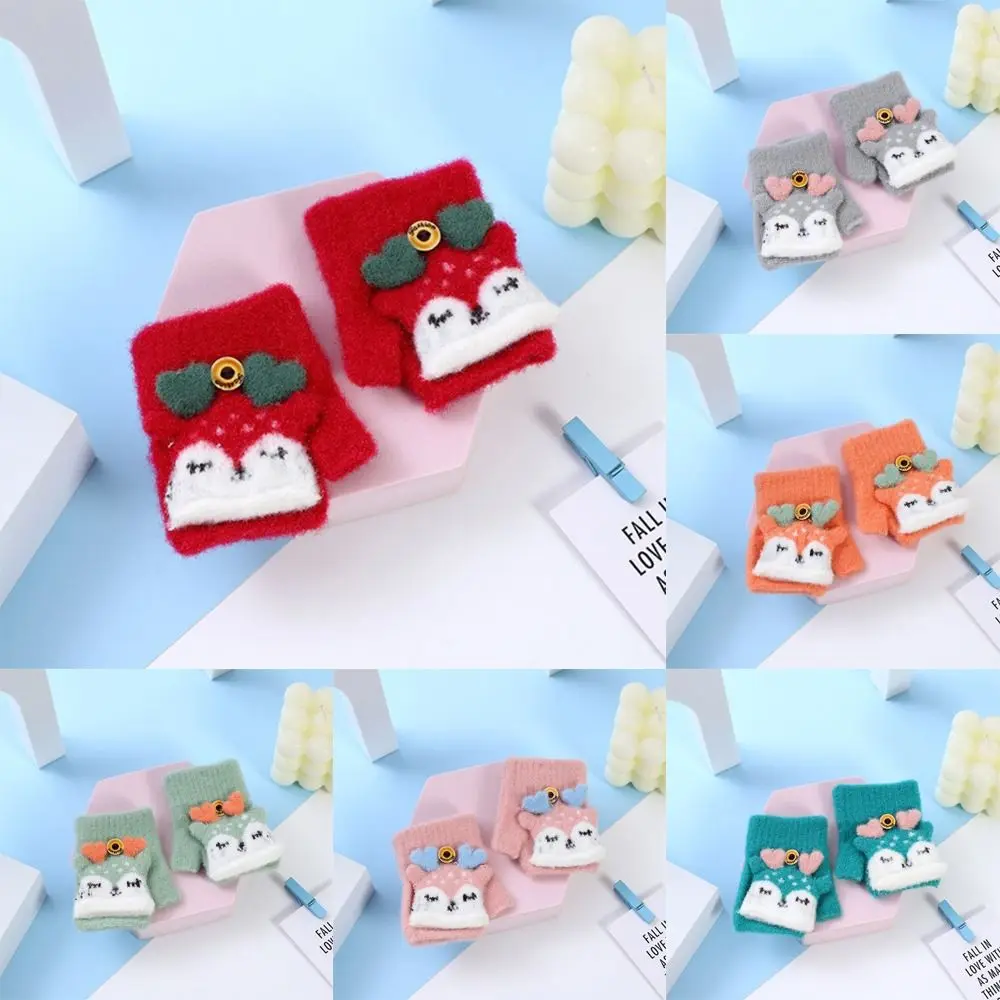 

Thick Kids Gloves Cartoon Fingerless Knitted Knitting Mittens Mitten Boys Girls
