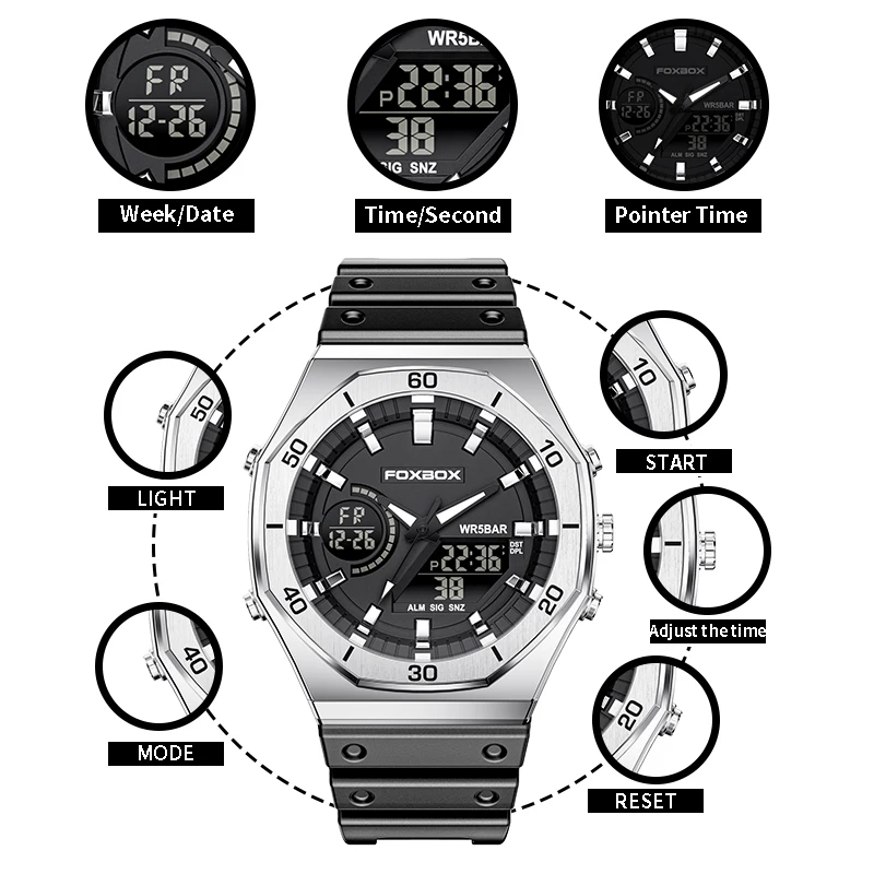 Top Brand FOXBOX Luxury Men's Wrist Watches Double Display
