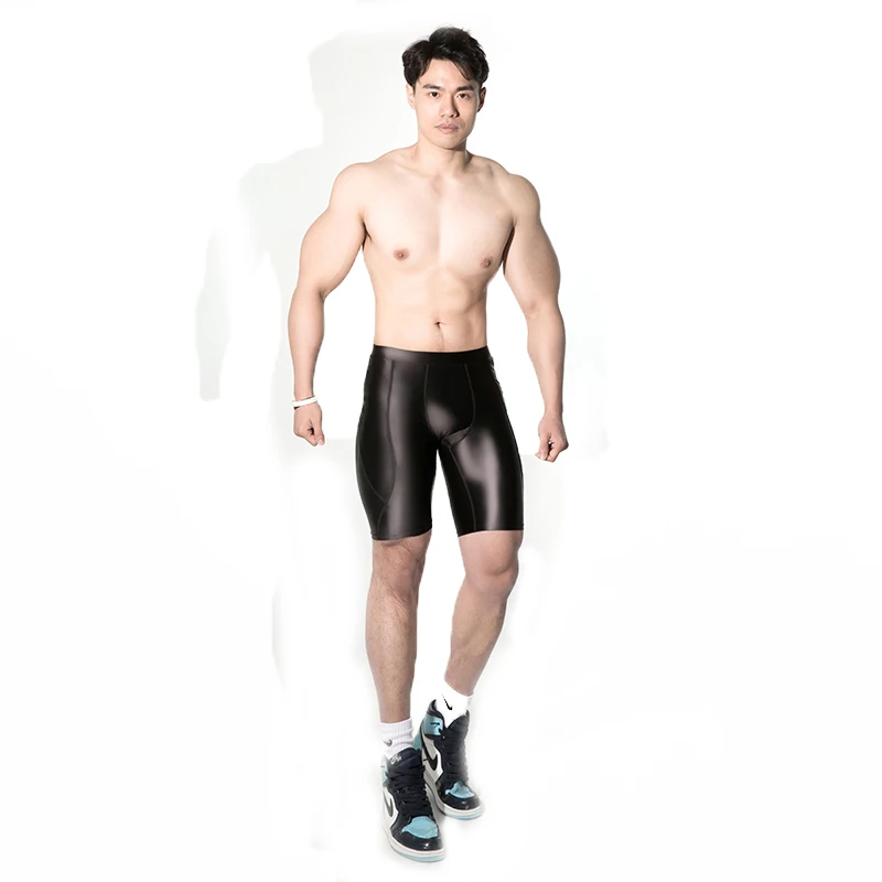 AMORESY Men's Sexy Smooth Shiny Medium Waist Sportswear Elastic Tights Silk Pants Running Sports Breathable Fitness Beach Shorts 6