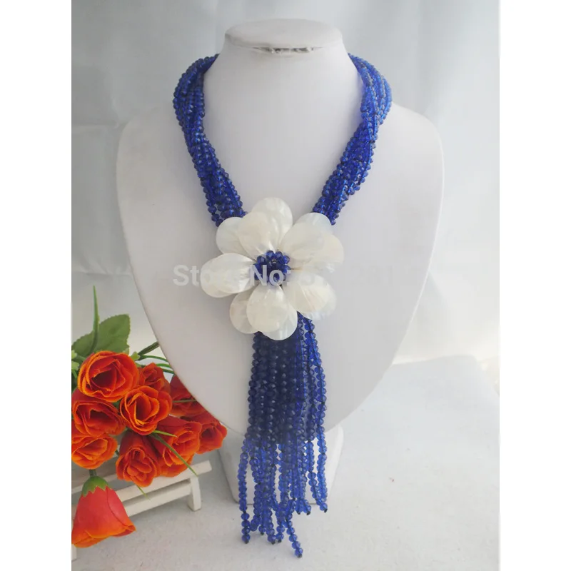 

African Beautiful Wrap crystal shell Flower Necklace fit wedding