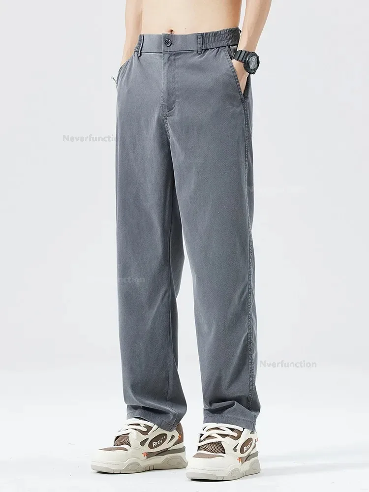 Ultra Thin Baggy Jeans Men's Summer New in Lyocell Soft Breathable Straight Trousers Elastic Waist Casual Blue Gray Wide Pants 4