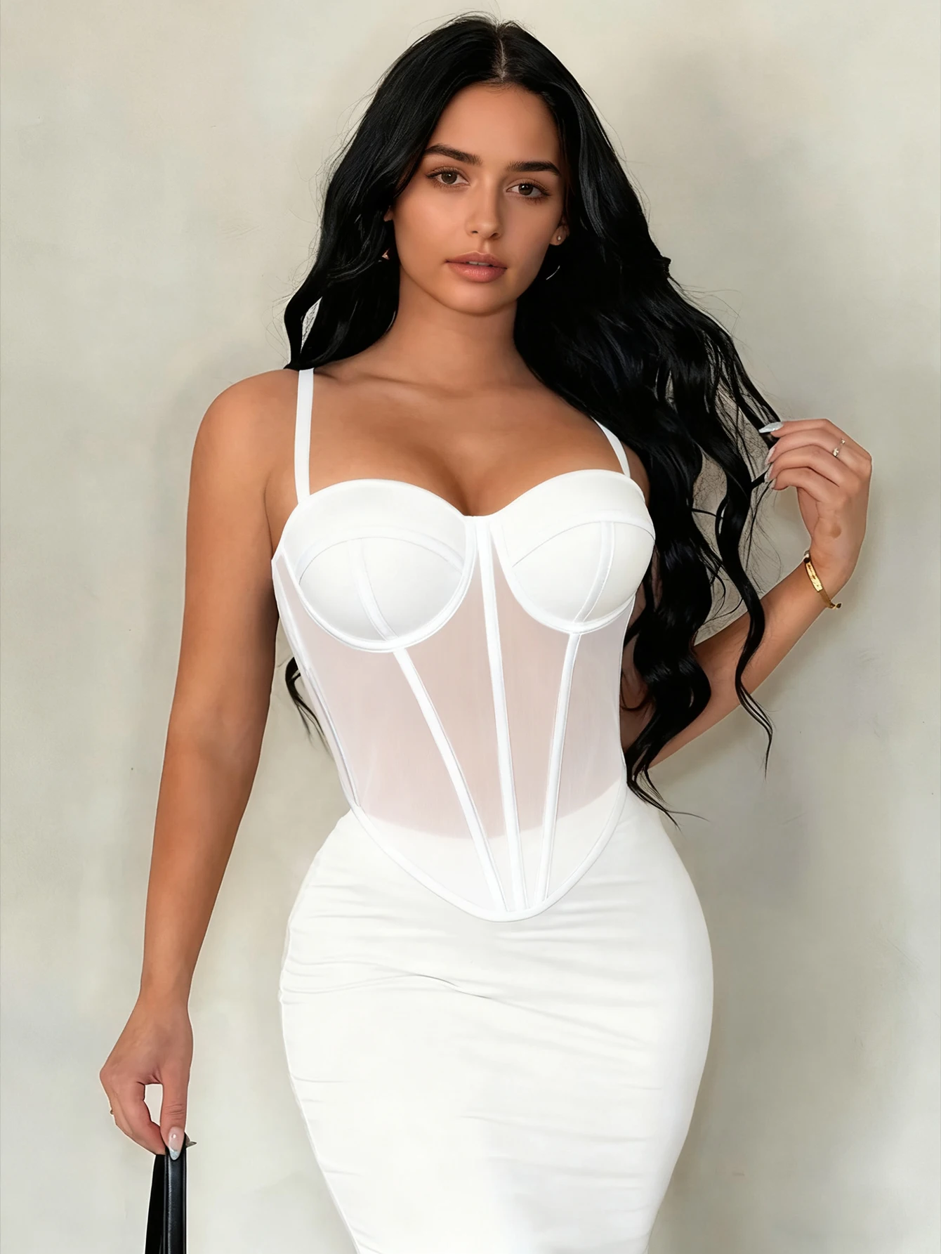 Sexy white color-blocked corset bra for women, suitable for evening dates, fashion parties, and sophisticated gatherings.
