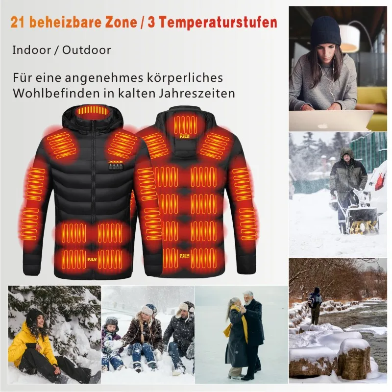 COMXZ 2025 Winter Heated Down Jacket Unisex USB Charging Thermal Coat 21 Zone Insulated Outdoor Mountaineering Hiking Snow Parka