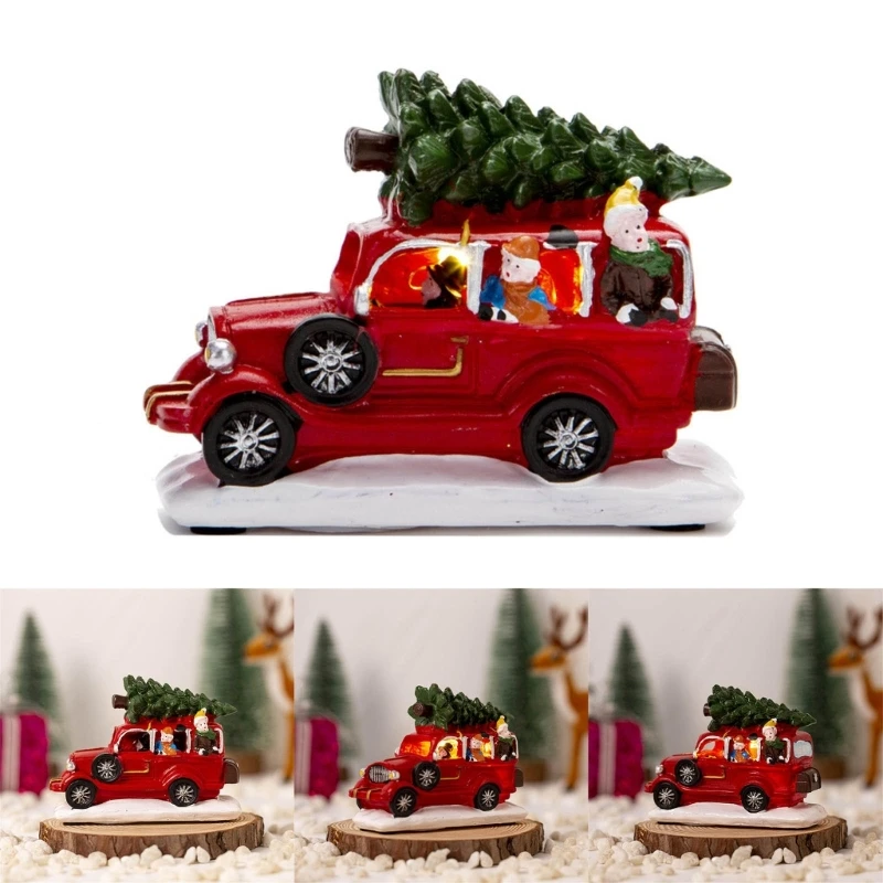 

Mini Christmas Tree Table Decoration with LED Light Red Truck Garden Party Decor Drop Shipping