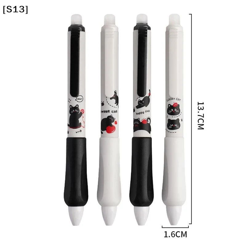 4PCS 푸시 버튼 지울 수 있는 펜, 검은색 새끼 고양이 디자인, 초등학생에게 적합한 고품질 0.5mm 두께[S13]