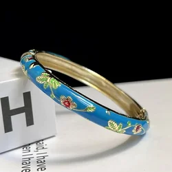 Elegant Enamel Cloisonne Peony Filigree Double Bangle Bracelet - 58 - 60mm (Pure Gold Color)
