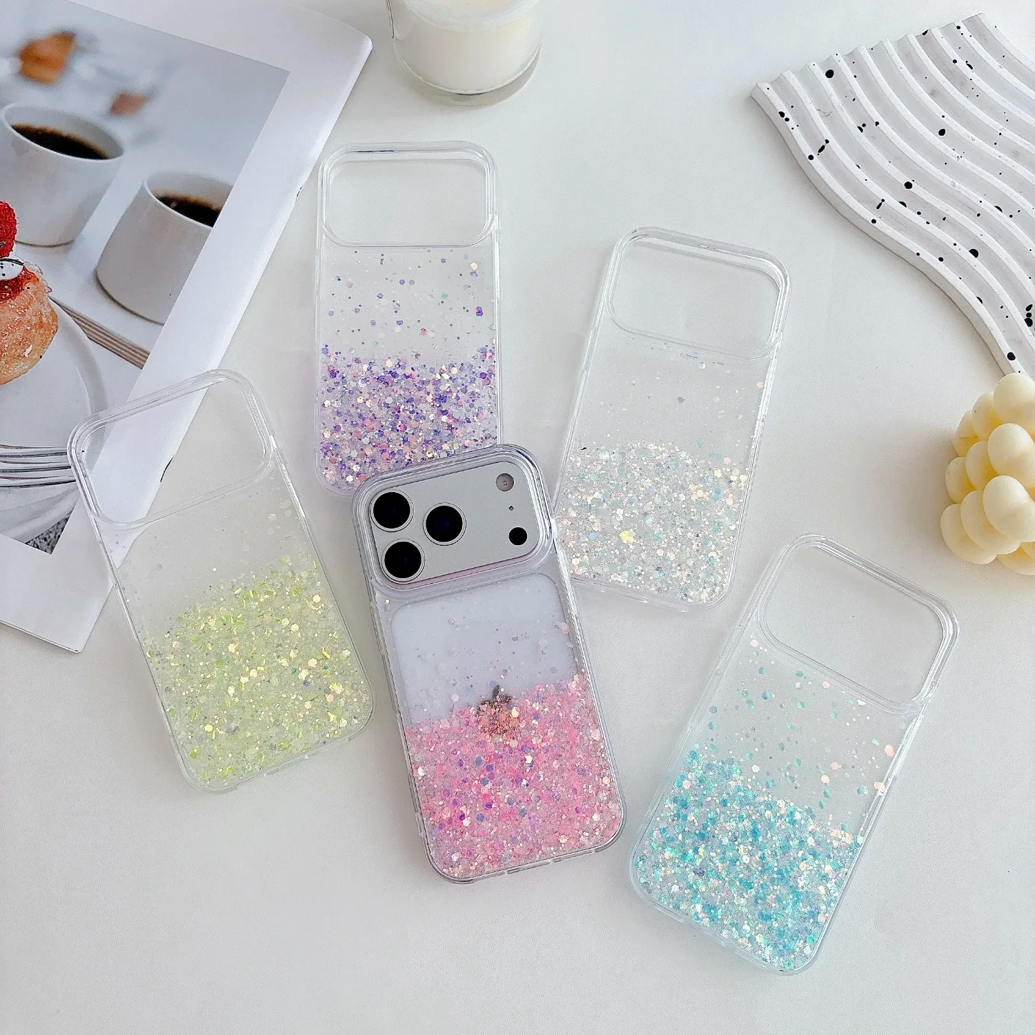 Night Glowing Luminous Glitter Silicone Phone Case with Neon Transparent Sequins Cover