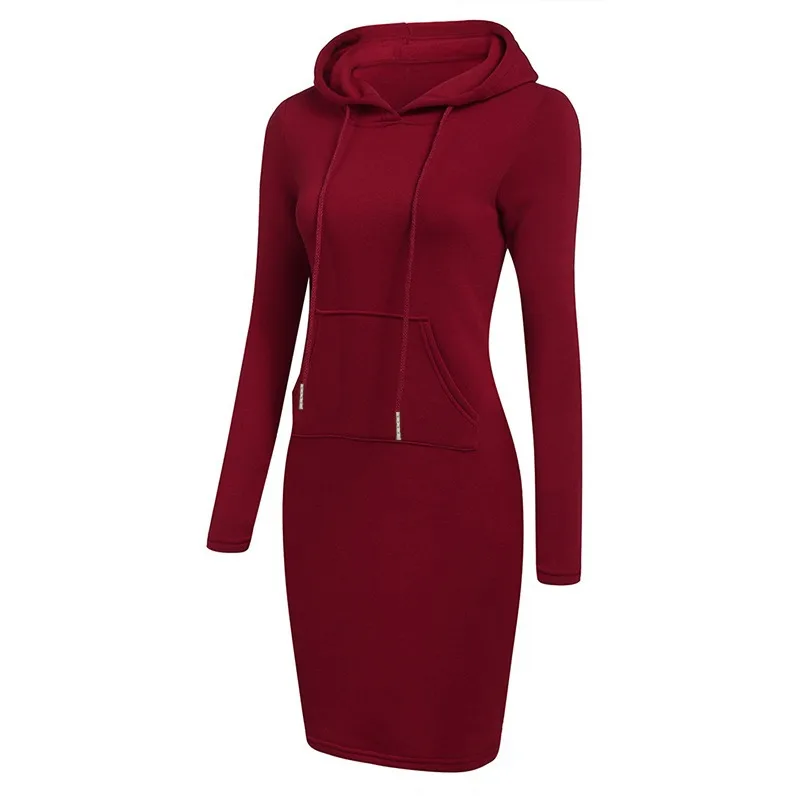 Women Knee-Length Pocket Dress Hooded Warm Sweat Shirt Long Sleeve Simple Casual Sport Clothes Fashion Workout Lounge Streetwear 3