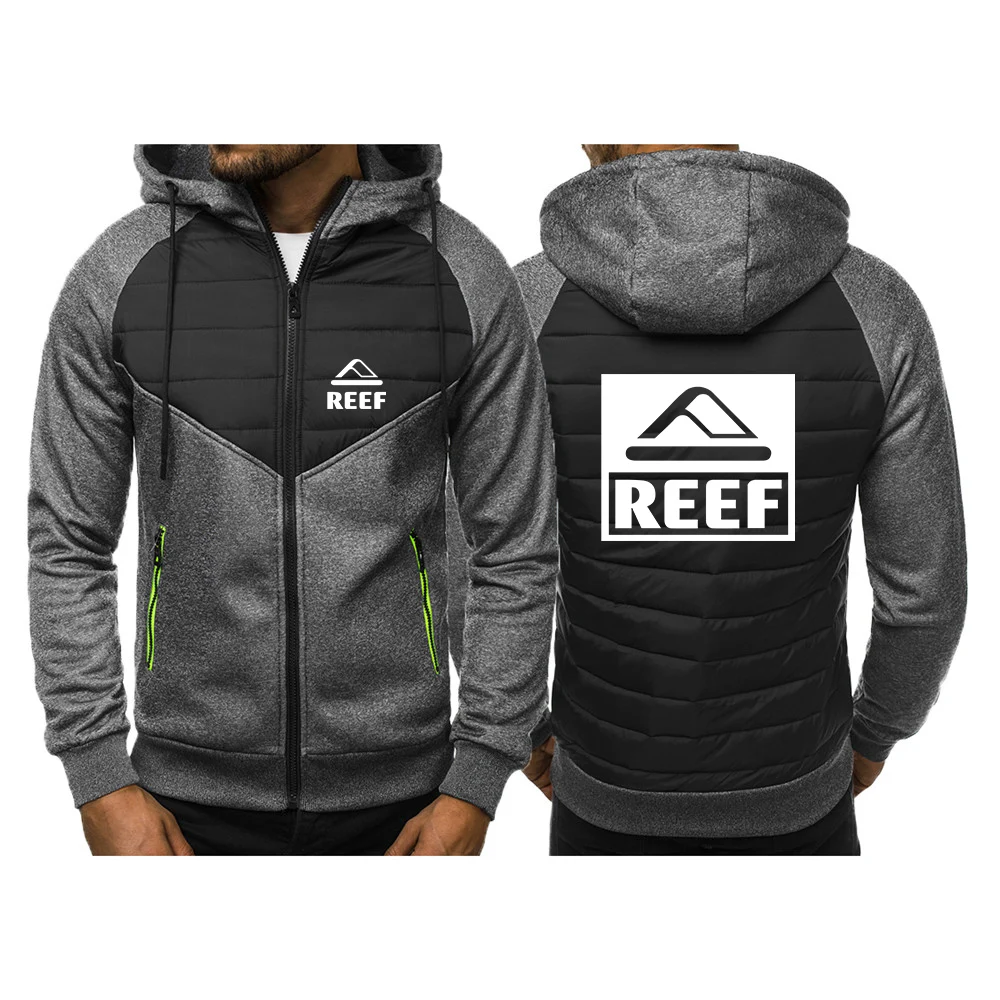 2023 new men's reef hooded jacket spring and autumn tricolor cotton-padded jacket comfortable and casual slim stitching zipper l