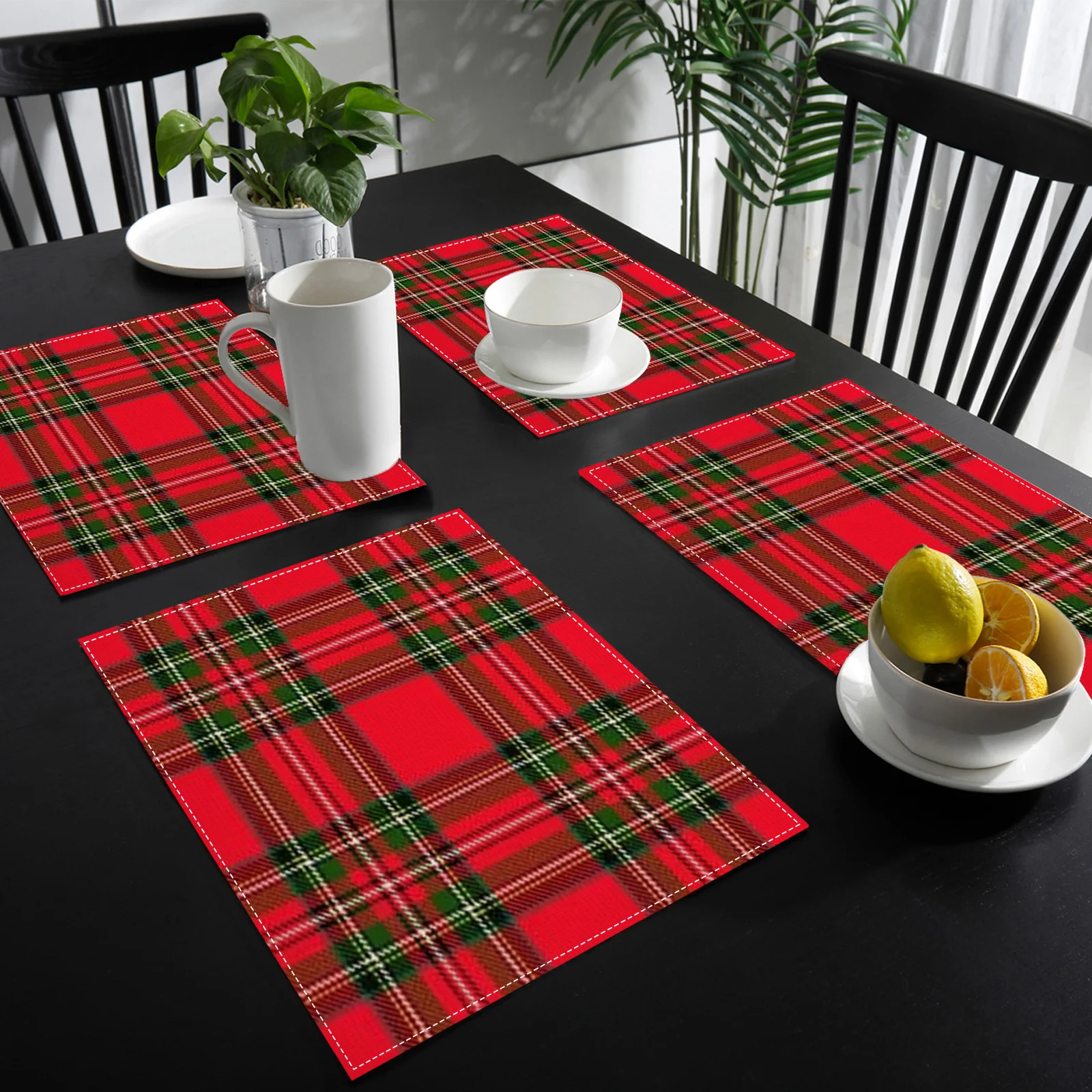 VIKAMA 4/6/8/10-delige kerst placemats Schotse tartan feesttafel decoratieve matten keuken onderzetters koffie onderzetters_voghion.com