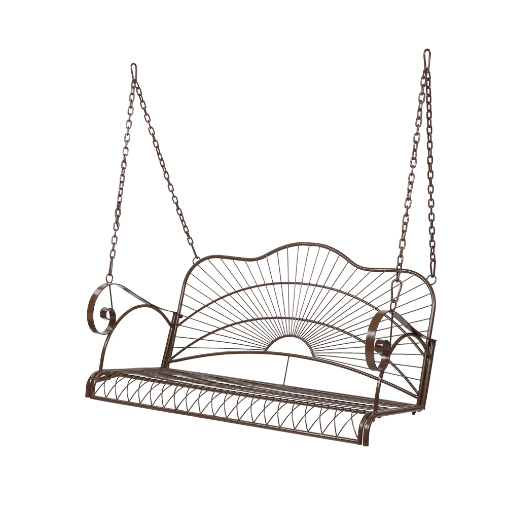 

Assemble Outdoor Patio Swings Garden Iron Wire Canopy Hollow Out Double Swing Chair Dark Brown 119.99x44.98x57cm