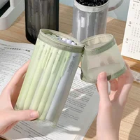 Pencil Organizer Foldable Clear Stationery Bag Mesh Pencil Case Mesh Portable Pen Bag For Office School Stationery Storage 2