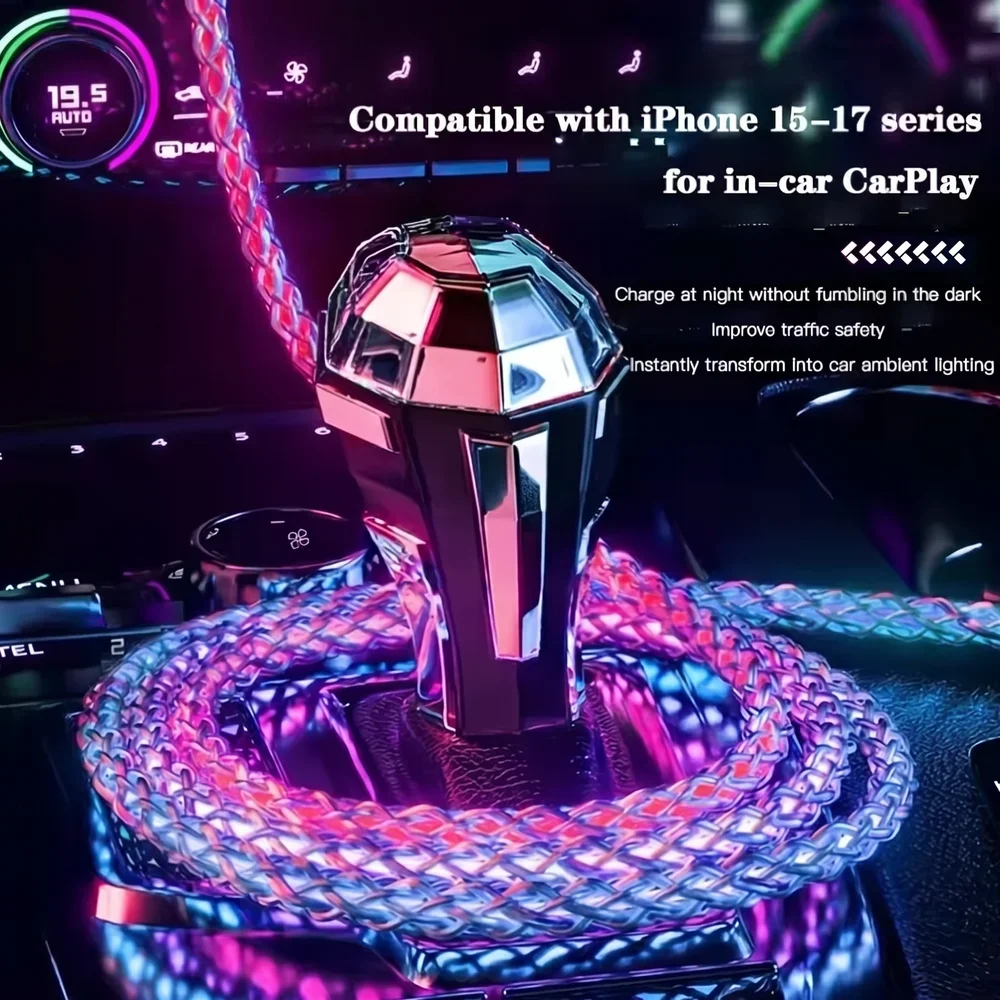 66W 플로잉 LED 발광 RGB USB C to Type C 충전 케이블, 아이폰 17 16 Pro, 화웨이, 삼성, 오포, 비보용 데이터 동기화 USB 케이블