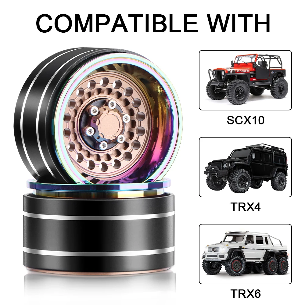 GLOBACT 1.9 Beadlock Wheels – Anodized Aluminum Splash Design, -10.5mm Offset For AXIAL SCX10, TRX4, Redcat & More