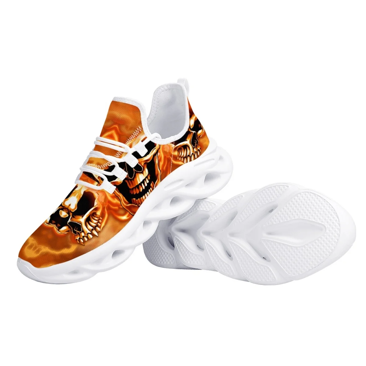 Skull Print Ladies Casual Shoes Jogging Shoes Fashion Lace-Up Sneakers Woman Flats Comfort Walking Durable Non-Slip Toe Flats