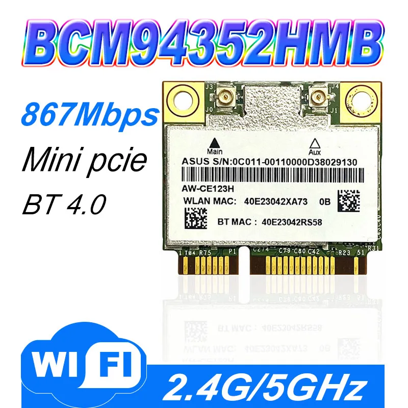 Azurewave Aw-Aw-Ce123H Bcm4352 Bcm94352Hmb Mezza Mini Pcie Pci-Express 802.11Ac 867 Mbps Wireless Wifi Wlan Scheda Bluetooth
