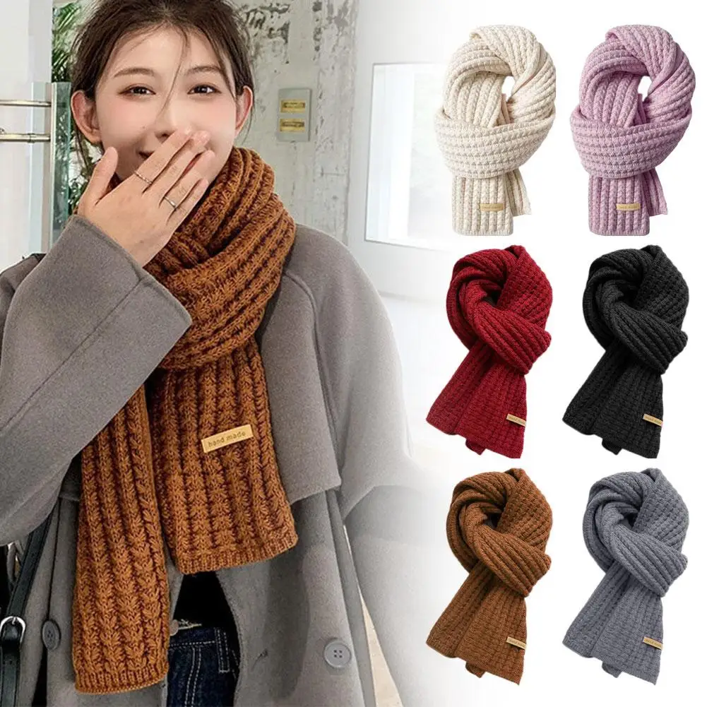 1pc Solid Color Wool Scarf Female Korean Version Cute Neck Knit Autumn Winter Warm Girl Thick E4p7