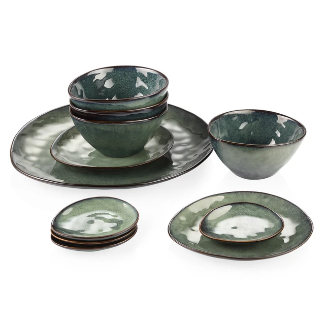VANCASSO Starry Green 11/22/33Piece Ceramic Tableware Dinner Set Vintage  Look with Serving Platter,Dessert Plate,Bowl and Saucer - AliExpress
