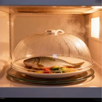 Protection anti-éclaboussures pour micro-ondes, couvercle de cuisson résistant aux hautes températures avec évent vapeur et poignée, couvercle transparent pour assiette 5
