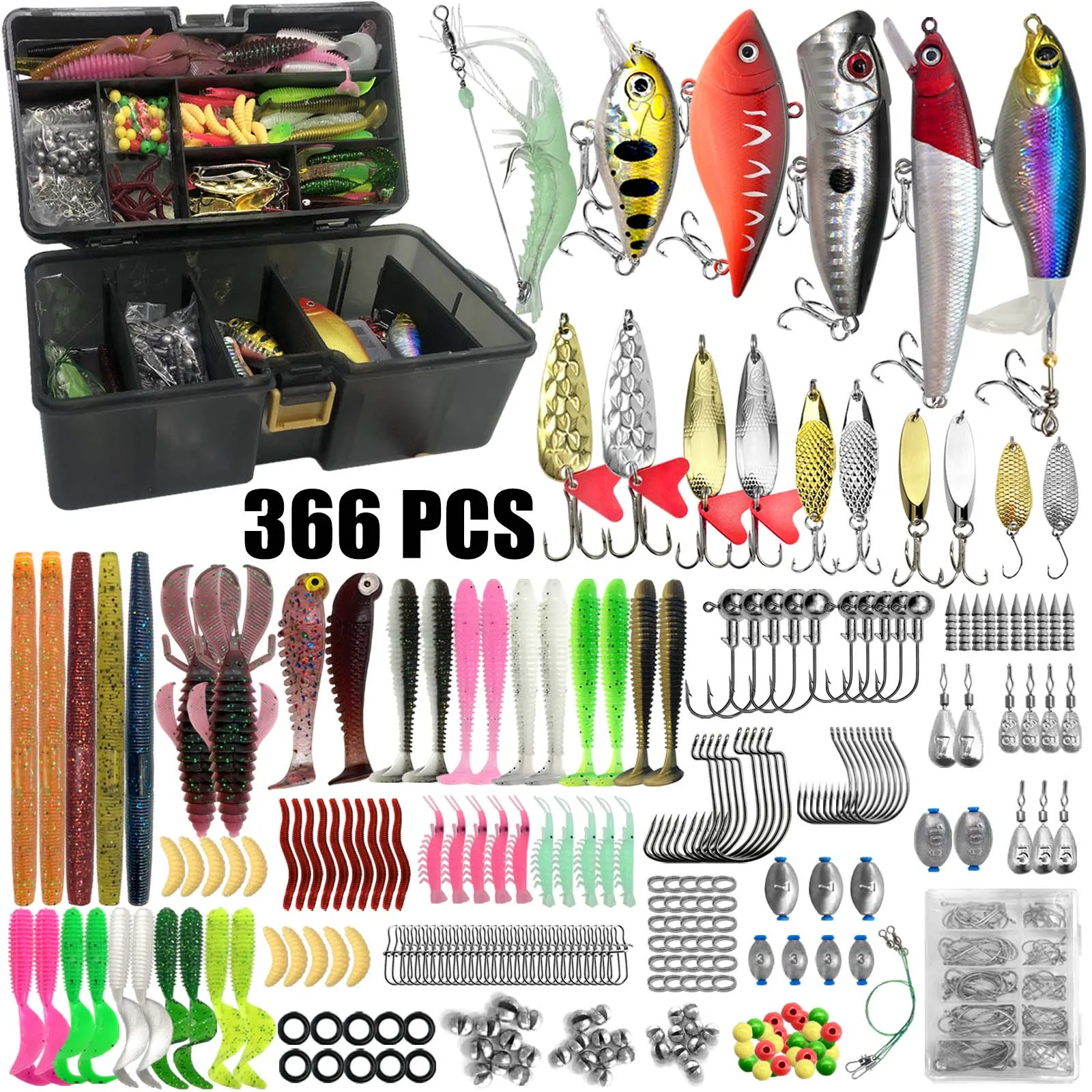 Fishing 86/88/136/149/366pcs Fishing Lure Kit For Trout/Pike/Bass Multi-Lure Fishing Set Layered Tackle Pro Gear Tackle Box Fishing 86/88/136/149/366pcs Fishing Lure Kit For Trout/Pike/Bass Multi-Lure Fishing Set Layered Tackle Pro Gear Tackle Box