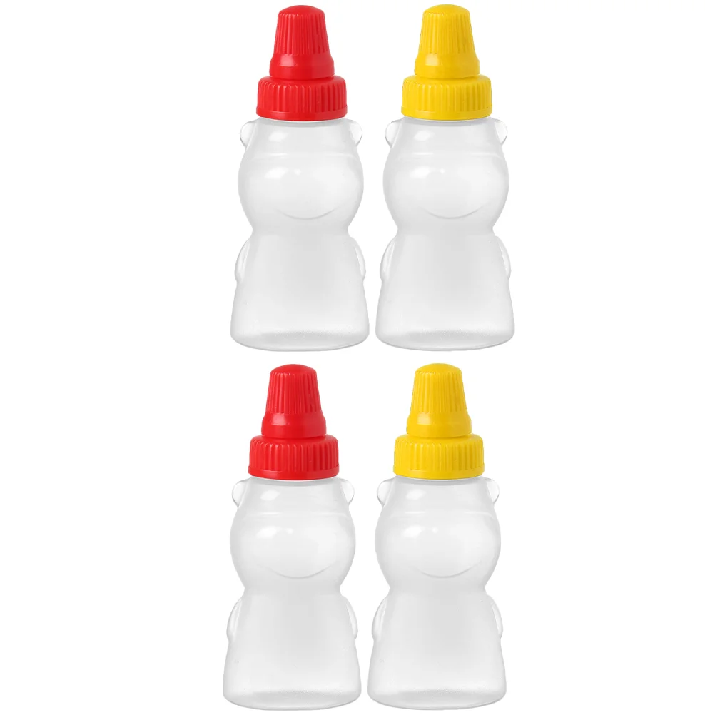 4 Pcs Mini Sauce Containers Bear Bottle Small Mouth Kitchen Dinnerware Salad Dressing Jar Reusable Ketchup Bottle Portable Hot