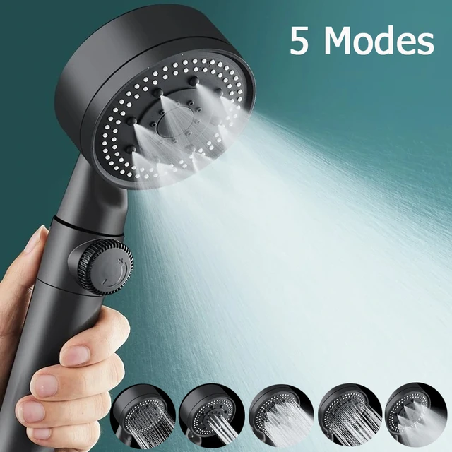 Pommeau de douche à haute pression, économie d'eau, noir, 5 modes, réglable,  arrêt de l'eau, massage, cuillère à soupe, filtre, accessoires de douche -  AliExpress